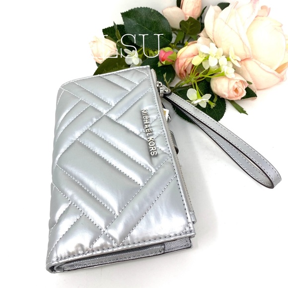 Michael Kors Peyton DoubleZip Wrestl Wallet Silver - Picture 5 of 7
